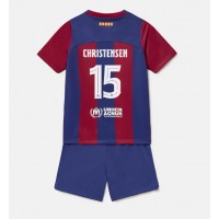 Otroški Nogometni dresi Barcelona Andreas Christensen #15 Domači 2023-24 Kratek Rokav (+ Kratke hlače)